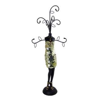 Gold Sequin Cocktail Jewelry Stand Doll Mannequin 17H Tree Organizer 