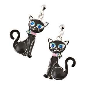  Halloween Jewelry Black Cat Crystal Charm Earrings 