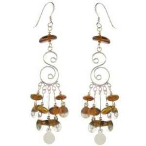   Silver Chandelier Disk Swirl Genuine Amber Stone Earrings Jewelry