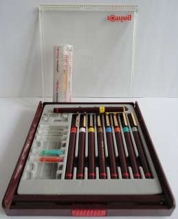 Rotring Rapidograph Pens German Made Set of Nine 1970s Clear Plastic 
