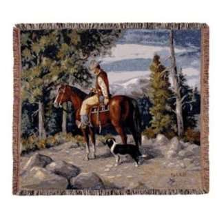 Simply Home Mountain Rider Cowboy And Horse Tapestry Throw Blanket 50 