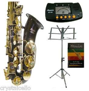 NEW E FLAT BLACK ALTO SAXOPHONE WITH CASE + METRO TUNER + MUSIC STAND 