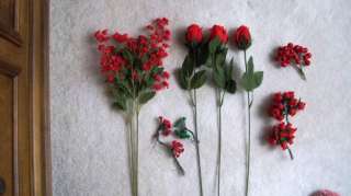 Beautiful Big Lot of Red Silk Flowers NEW  