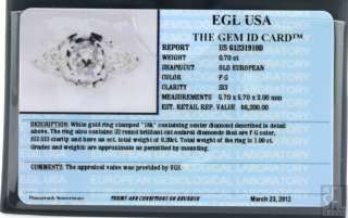 EGL 18K WHITE GOLD 1.0CT DIAMOND FILIGREE WEDDING ENGAGEMENT RING $ 