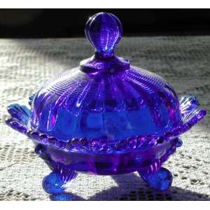   : Solid Cobalt Blue Glass Footed Covered Candy Dish: Everything Else
