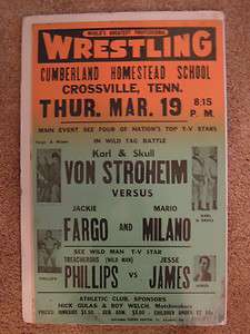 1964 Crossville Tennessee Wrestling Poster Von Stroheim vs Fargo 