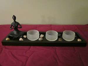 NEW 3 MULTI GLASS TEALIGHT CANDLE HOLDERS & BASE STAND ZEN SPIRITUAL 