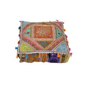 Indian Vintage Cotton Embroidered Work Designer Patchwork Ottoman Foot 