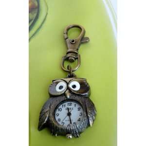  Bronze Key Chain/Key Holder/Handbag Charm w/Clock Beautiful Owl 