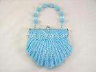 Turquoise Blue Beaded Evening Purse Clutch Bag Shaped Shell