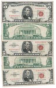 1963 $5 (Five) RED Seal United States Note F F++  