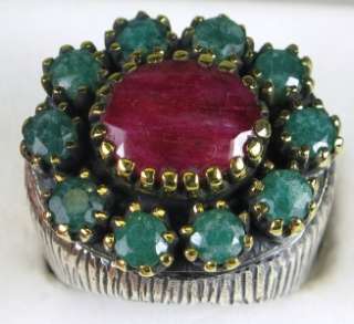   Art Deco HUGE 18K/925 8.25ctw Genuine Ruby & Emerald Ring 16g Size 7