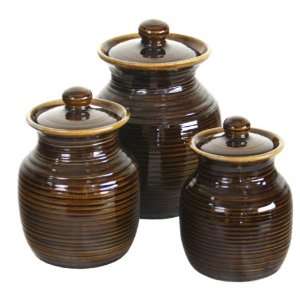  Set of Three Honey Glaze Stoneware Canisters