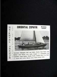 Oriental Yachts Zephyr yacht sail boat 1955 print Ad  