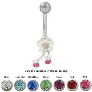  Belly Ring Surgical Steel Sterling Silver Flower Shape and 