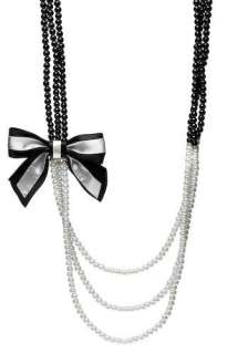 Tiers of Pearls Necklace   Black, White, Bows, Pearls, Formal, Prom 