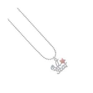  All Star with Pink Star   Silver Plated Ball Chain Charm 