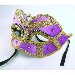  Pink Mardi Gras Glamour Eye Mask, Finished in Gold Brocade 