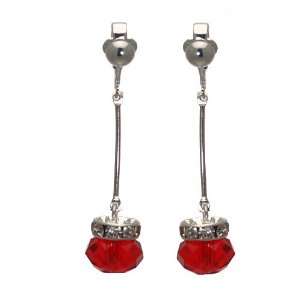  Debonair Silver Ruby Crystal Clip On Earrings: Jewelry