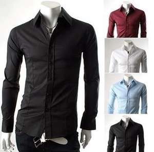 New Long Sleeve Mens Slim Fit Dress Casual Shirts 4 color 3 size 