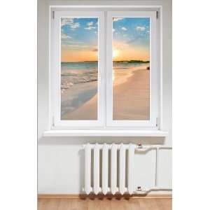 Window film, 30x42 Removable and Reusable   Beach At Sunrise  