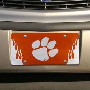  Clemson Tigers Orange Mirrored Flame License Plate: Sports 