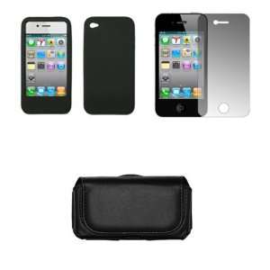 AT&T Apple iPhone 4 / iPhone 4G Premium Black Leather Carrying Pouch 