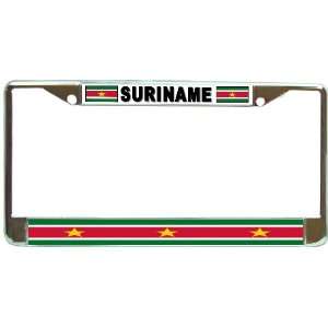  Suriname Flag Chrome Metal License Plate Frame Holder 