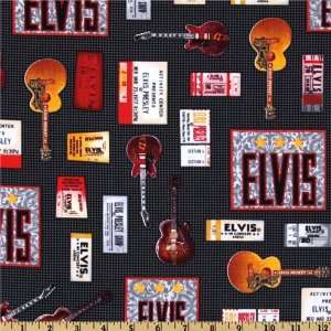  44 Wide Elvis Nights Guitar & Tickets Grey Fabric By The 