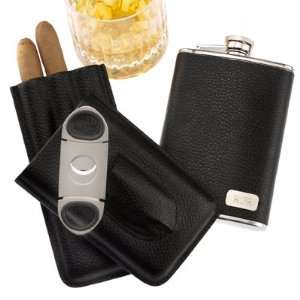    Personalized Flask,Triple Cigar Case & Cutter Set