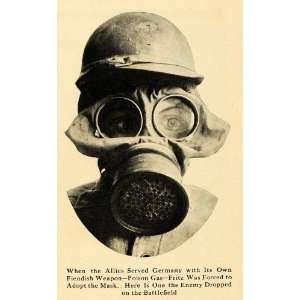  1918 Print German Soldier Gas Mask Helmet Goggles WWI 