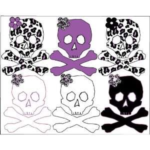  Purple, Black, Leopard Print Skulls Teen Wall Decals 