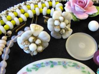 VTG DECO JEWELRY REPAIR LOT GLASS BEAD NECKLACE FLORAL  