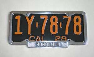 Honolulu 1929 1939 CALIFORNIA License Plate Frame HI  
