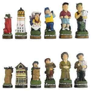   : Golfers Set Hand Painted Crushed Stone Chess Pieces: Toys & Games