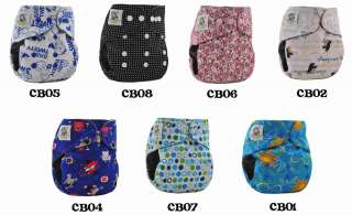   Coolababy Bamboo Charcoal Printed Snap Diapers with gusset + 13 insert