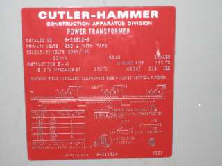 CUTLER HAMMER 30KVA 480 208Y/120 6 53312 3 TRANSFORMER  