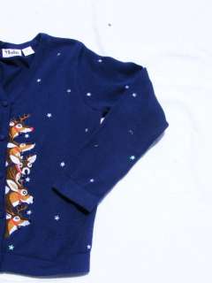 Blue Christmas Cardigan Sweater Reindeer Main St Small  