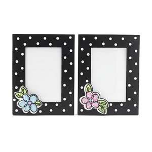  SET of 2 Molly Sue Picture Frames Black w/ White Dots w 