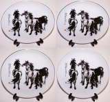 HORSE PLATE SET GOLD TRIM CHINESE INK BRUSH PAINTING  