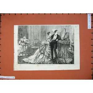  1875 Romance Scene Lady Flora Court Theatre Old Print 