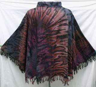 TiE DyE Cowl Neck PONCHO Cape Sweater TOP w/ Fringe J175 1X 2X  