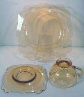 New Martinsville Glass Amber Fancy Square 3 Pc Setting  