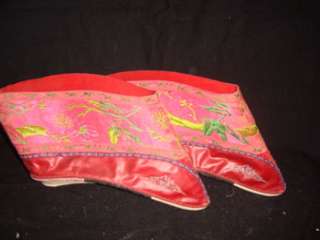 Old Chinese Embroidery Bound Feet Lotus Shoes  