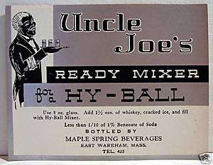 Vintage Uncle Joe Maple Spring Soda Label Mass / Negro  