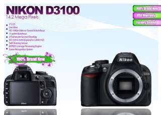 New Nikon D3100 SLR Camera + 4 Lens Kit,: 2 VR: 18 55, 55 200 VR +24GB 