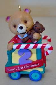 Hallmark Cards Babys 2nd Christmas Ornament Teddy Bears Train Car 