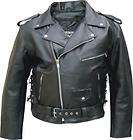   Black Buffalo Leather Motorcycle Jacket w Side Lace Zip Out Lining