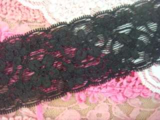 3Y Black Floral Scalloped Stretch Lace Trim 1 3/4 W.  