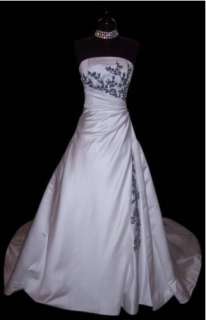 Church wedding bride dress white+black embroidery bridesmaid gown size 
